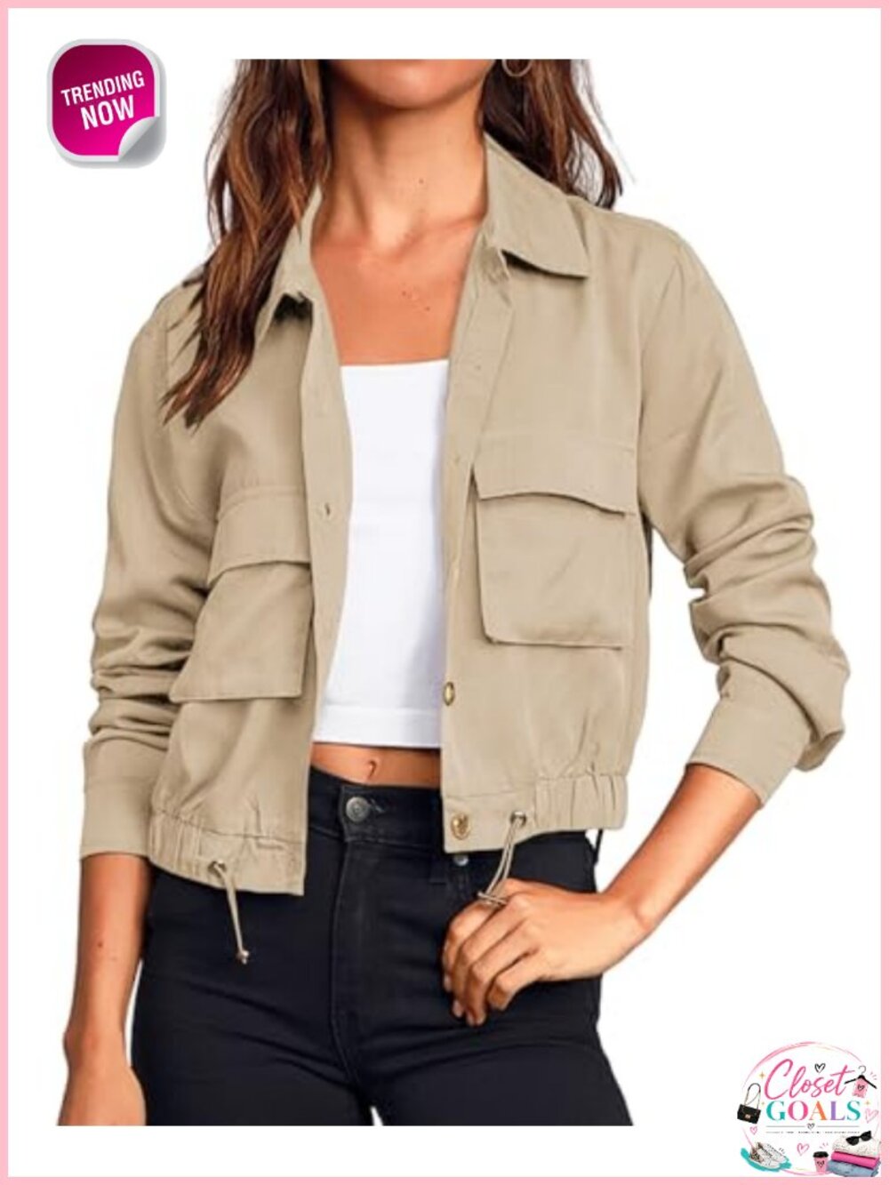 Women's Lightweight Cropped Military Safari Utility Jacket